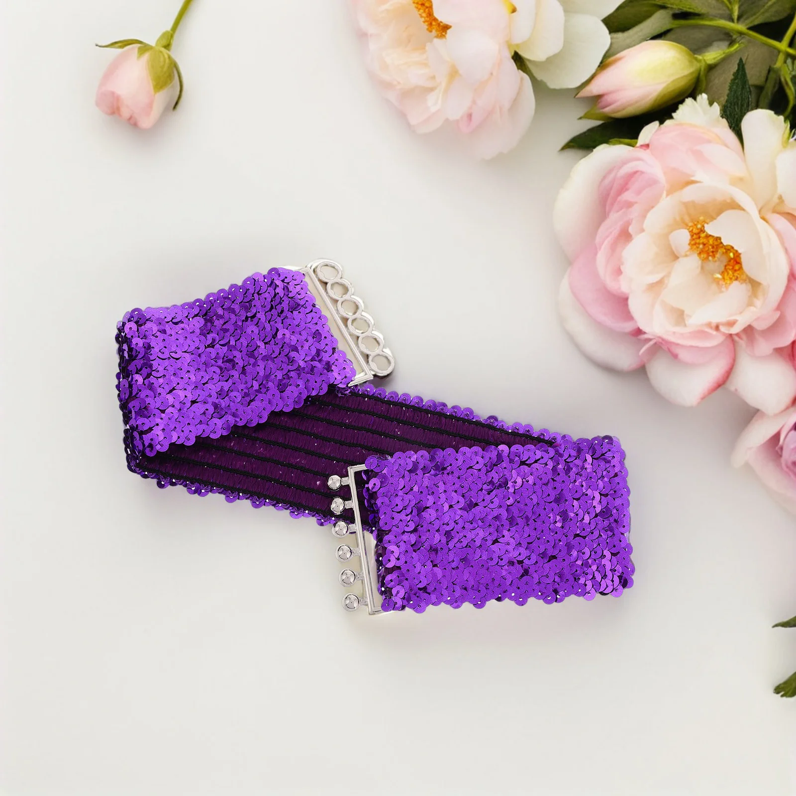 Damski pasek z cekinami, modny dodatek do kostiumu, miękki materiał, elastyczny pasek, styl vintage.