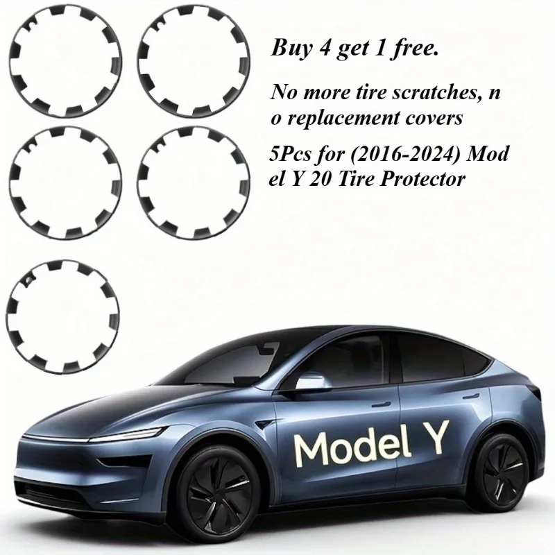 

Youten 5 шт. Подходит для модели Y (2019-2024) Tesla 20 дюймов Защитный чехол от царапин Крышка ступицы колеса Полный край Защитный чехол Защитный чехол для шин