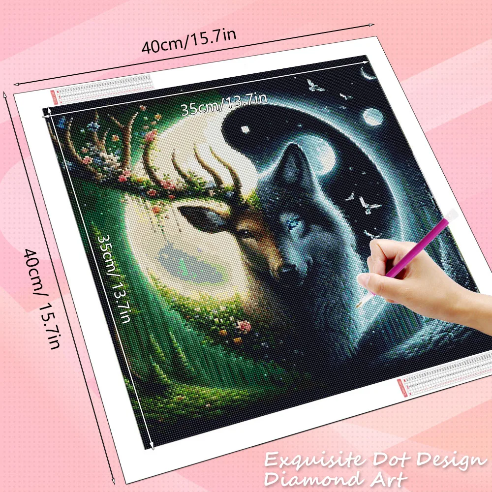 HUACAN الماس الفسيفساء كيت الغزلان الذئب القمر الحيوان الماس اللوحة مجموعة جديدة تاي تشي اليدوية ديكور المنزل