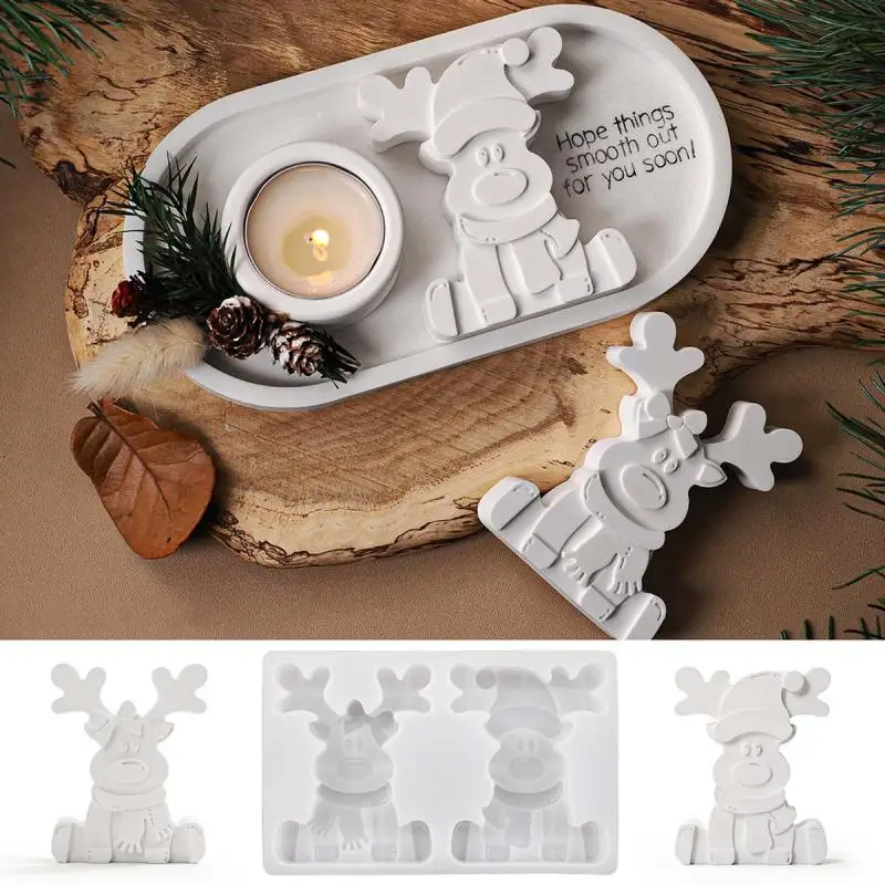 3D Rentier Silikonform DIY handgemachte kreative Weihnachten Ornament Gipsform süßes Paar Hirsch Handwerk Geschenk Weihnachten Dekor liefert