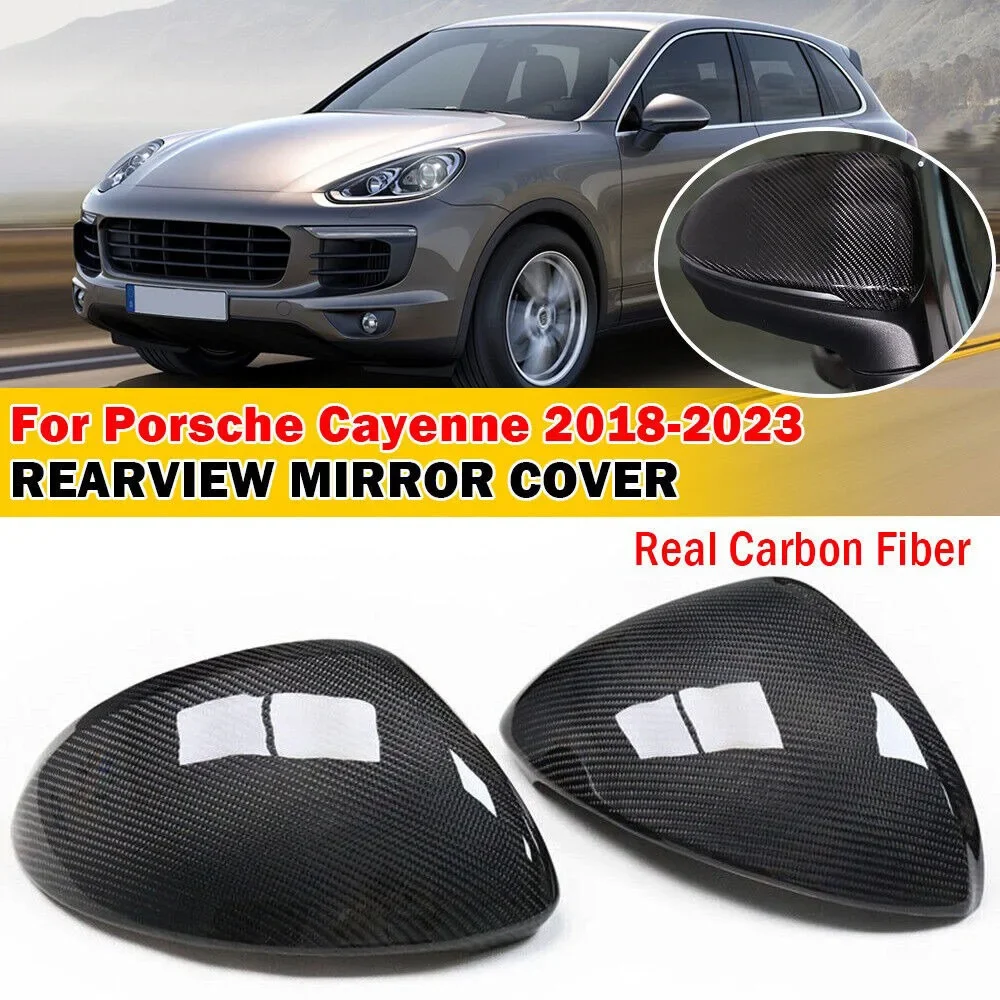 

LHD For Porsche Cayenne 2018-2023 Real Carbon Fiber Car Sticker Rearview Side Mirror Cover Wing Cap Exterior Rear Case Trim