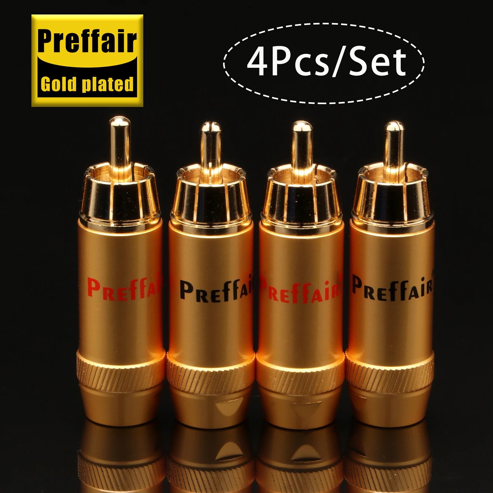 R1746 CNC Brass Large Diameter Gold Plated RCA Plugs, Heavy Duty Audio Solder Connectors for HiFi Subwoofer & Amplifier Cable