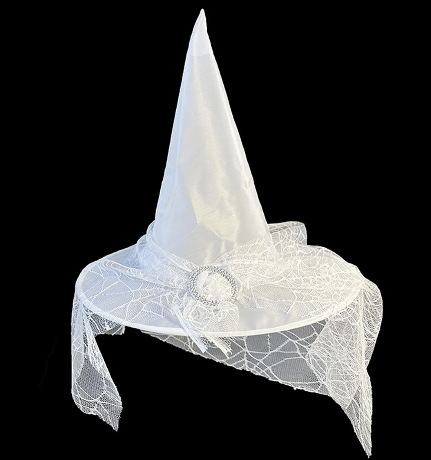 Biały kapelusz czarownicy z woalką dla dorosłych na Halloween, imprezę cosplay, kapelusz czarodzieja, kostium księżniczki dla dziewczynek, akcesoria do przebierania, rekwizyty do występów