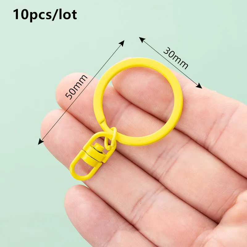 10pcs 30mm Candy Color Keyring With Rotating Buckle For Diy Jewelry Making Keychain Connector Key Ring Accessories Wholesale