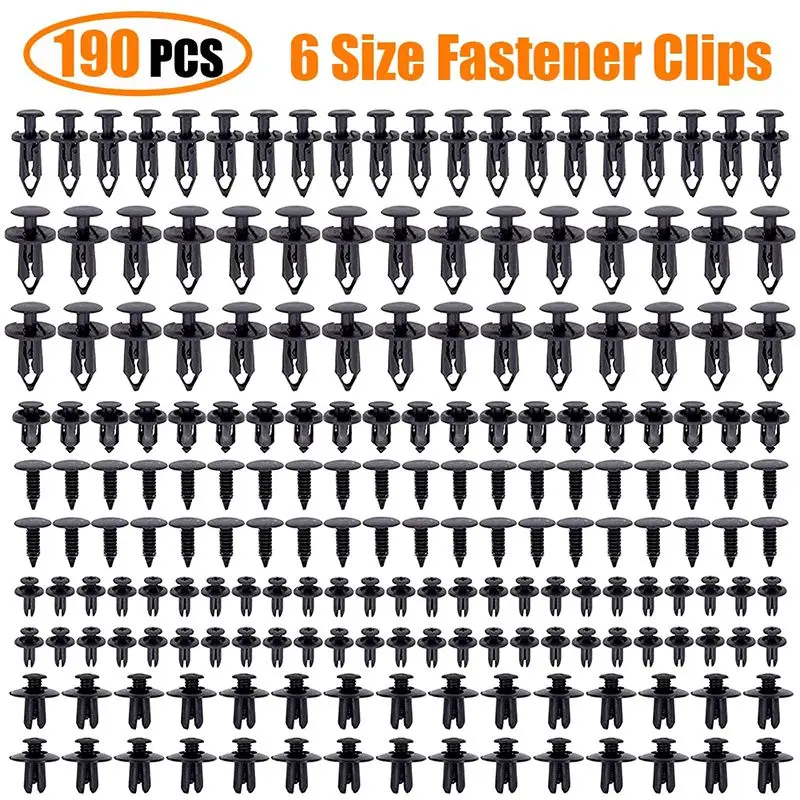 190Pcs Universal Fastener 6 Size Auto Fastener Push Pin Rivet Trim Clips Car Accessory ABS Fixed Screw Tool