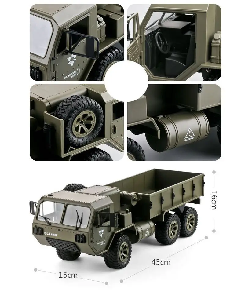 Heavy duty large 45CM military truck, full-time six wheel drive remote control model, electric six wheel drive climbing vehicle,