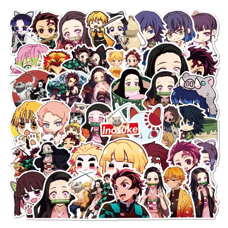 50pcs Set Anime Demon Slayer Series Kamado Tanjirou Nezuko Zenitsu Inosuke Tomioka Giyuu Figures Stickers Decoration Fans Gift