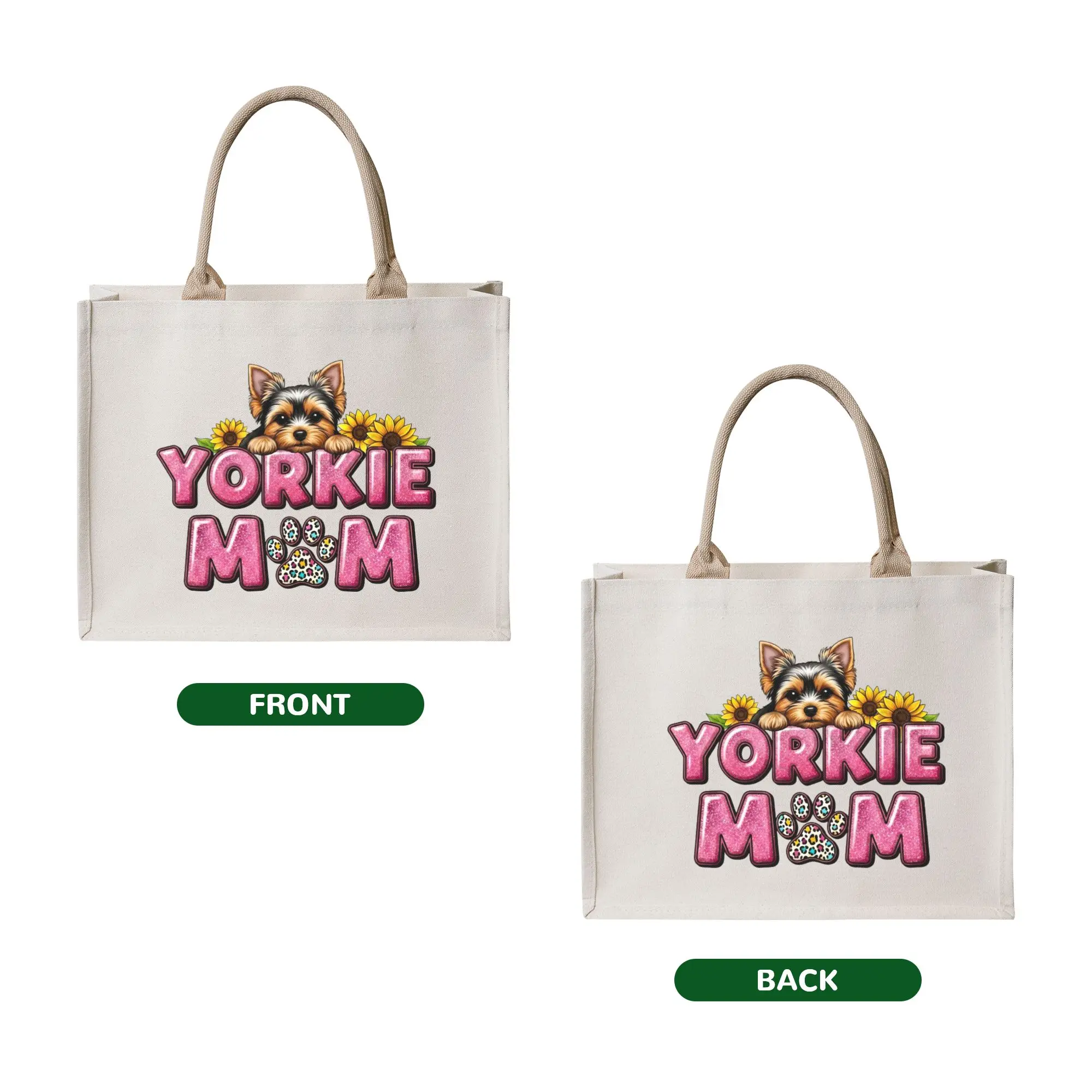 Reusable Yorkshire Terrier Dog Mom Shopping Bag Women Tote Bag Portable Yorkie Dog  Grocery Shopper Bags