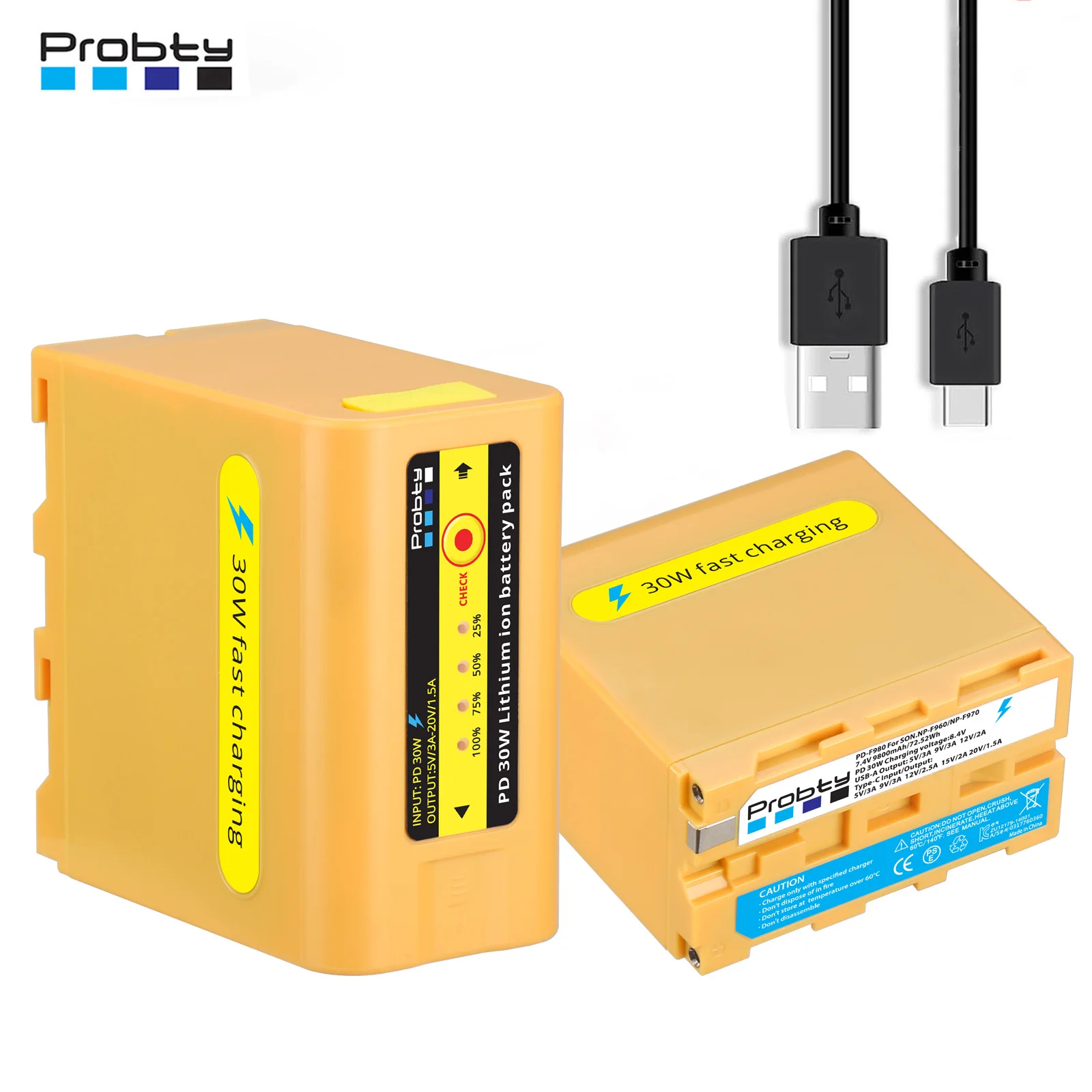 NP-F970 Replacement Battery 9800mAh PD30W Fast Charger for Camcorder LED Light Monitor for Sony NP-F550 750 950 970 NP-F980