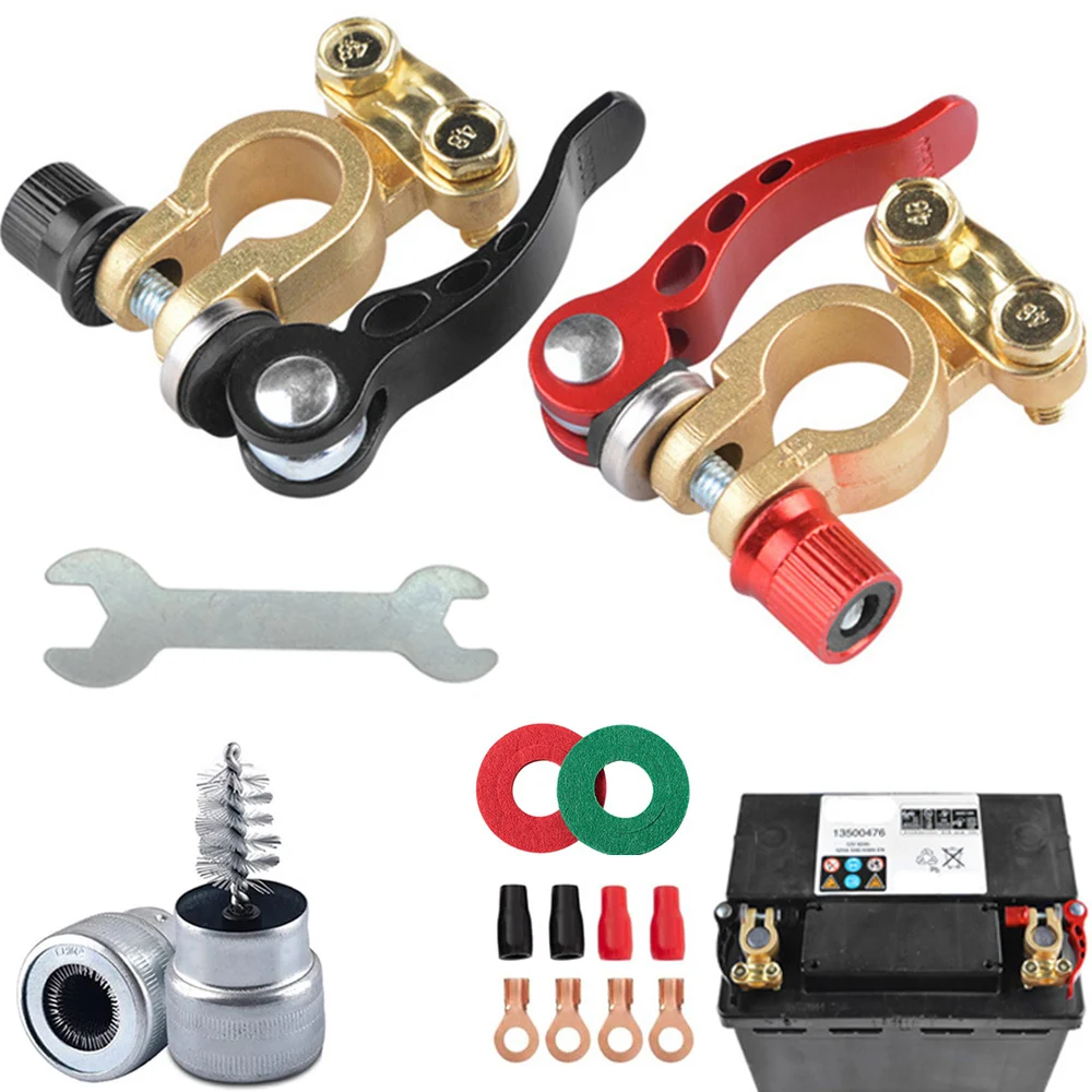 1 Pair 12V 24V Car Battery Terminals Top Post Wire Cable Clamp Quick Release Terminal Connectors Copper Clip Screw Auto Parts