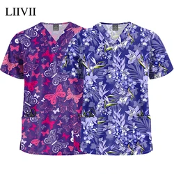 Printed Scrub Top Christmas Cartoon Clothes Shirt Short Sleeve Nursing Tee Medical Uniform Nurse Blouse V-neck Surgical Uniforms