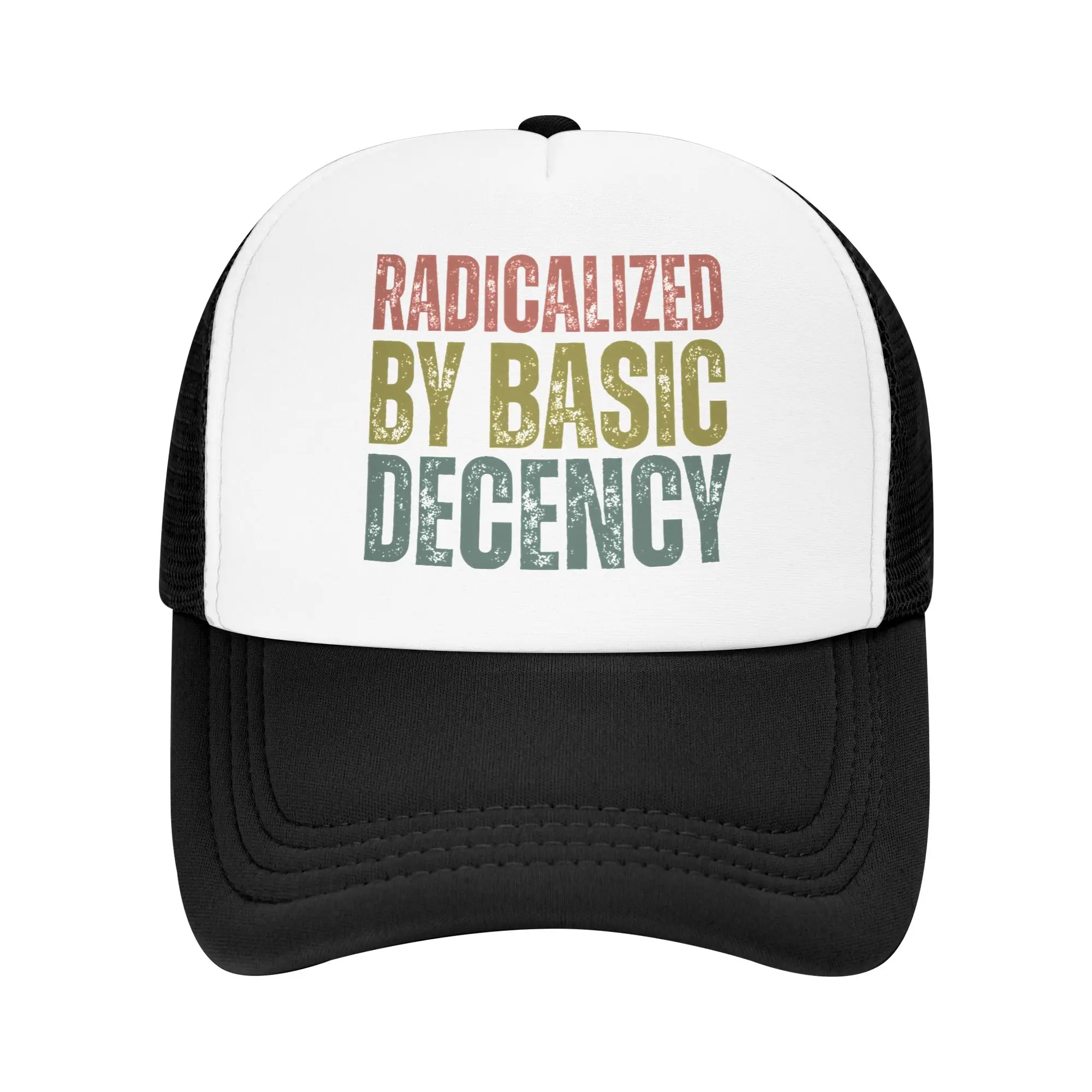 Radicalized by Basic Decency Trucker Hat  90s Hats Sun Hat Sun Caps Adjustable Snapback Caps Mesh Baseball Caps Washable