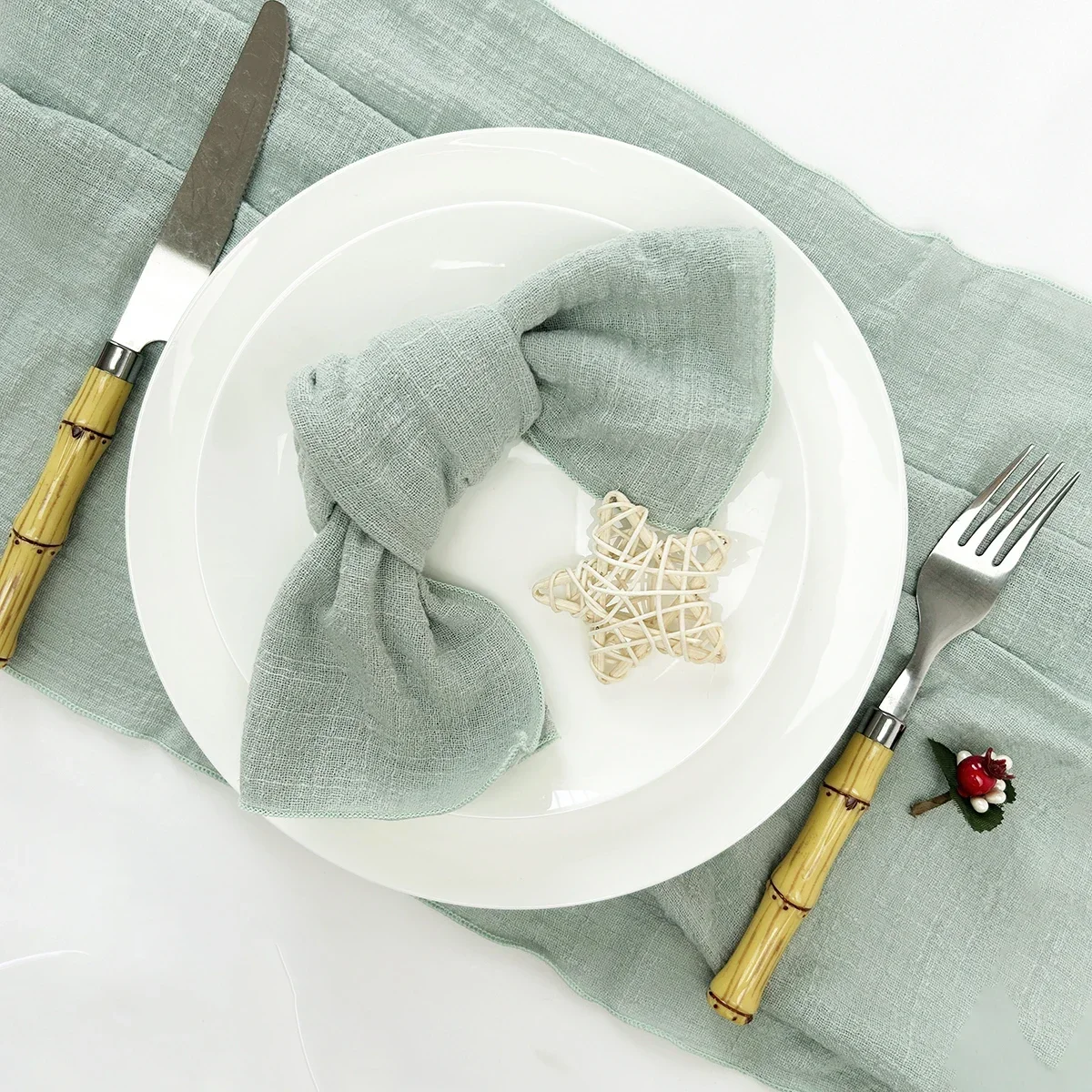 20pcs 30x30cm Wedding Gauze Cotton Napkins Sage Green Tea Rustic Towel Retro Embroidered Napkins for Party Table Decoration