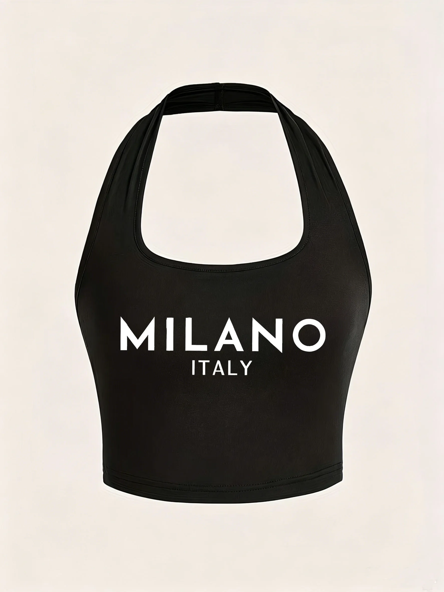 Milano Italia Letter Printed Halter Neck Tops Trendy Women Summer Halter Top Y2k Sleeveless Tanks Vest Tank Top Woman