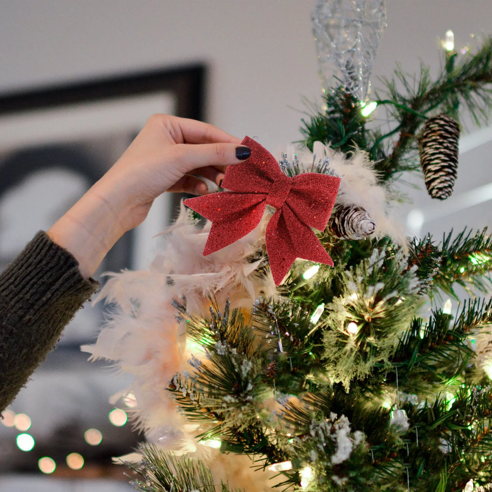 

4pcs Diy Decoration Bows Gold Dust Effect Shining Reusable Christmas Tree Bow Decor Gift Bow Ornament Party Holiday Decorations