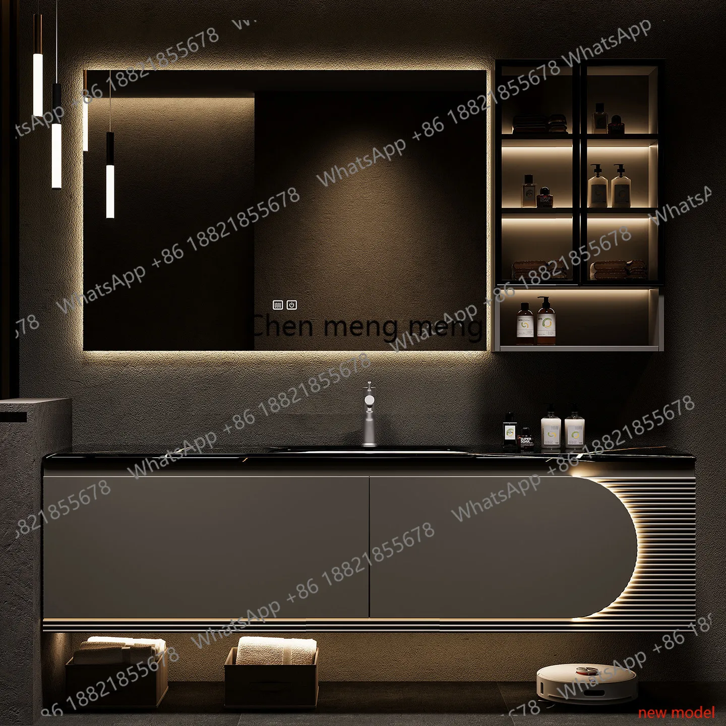 

New modern simple bathroom cabinet combination rock slab ceramic integrated basin toilet washbasinA178