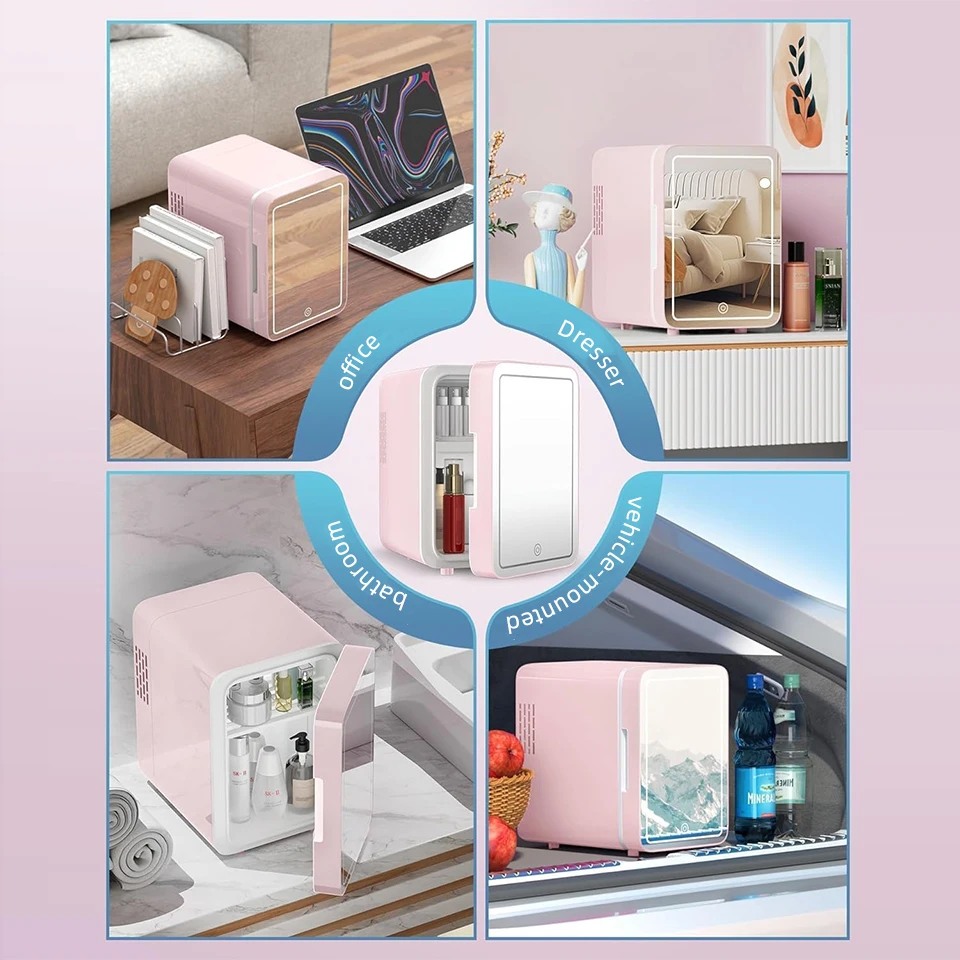 LED Mirror Mini Refrigerator 6L Mini Makeup Fridge Portable Cosmetic Storage Cooler Heating ＆Cooling Box for Home Car Dual Use image 6