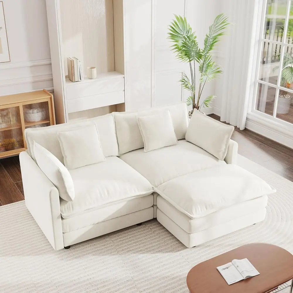 

76.4 L-Shaped Sectional Sofa Set for Living Room, Cloud-Like Comfort with Movable Ottoman, DIY Configurable, Chenille Fabric, Be