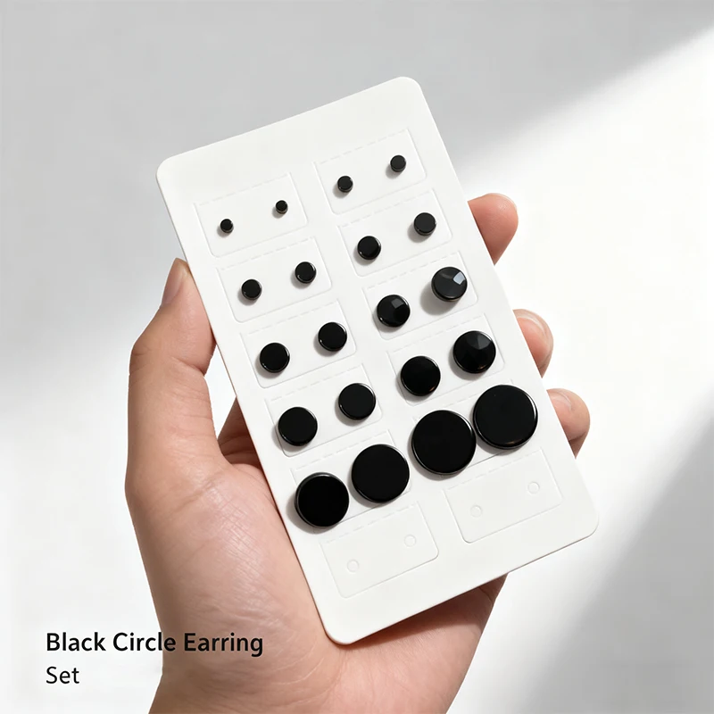 

Stainless Steel 3-14mm Black Round Dumbbell Earrings Sets Woman Man Jewelry pendientes acero inoxidable aretes Gothic Accessorie