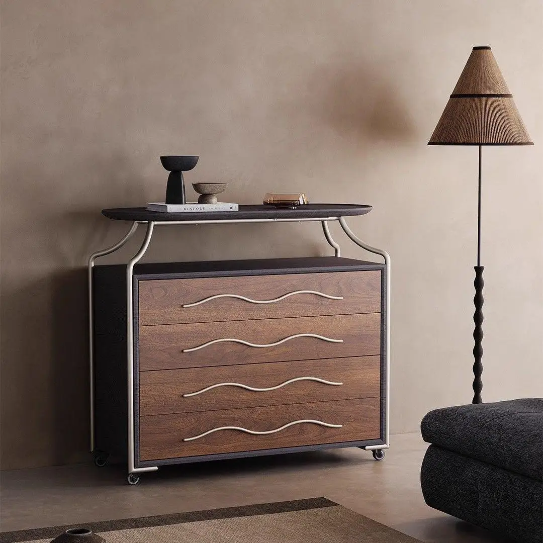 Medieval style living room solid wood four drawers dining room simple bedroom stainless steel drawers