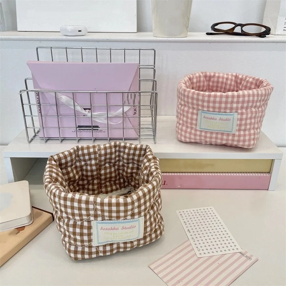 Plaid Stripe Grid Fabric Storage Basket Household Stackable Decorative Bins Washable Ins Miscellaneous Storage Basket Dormitory