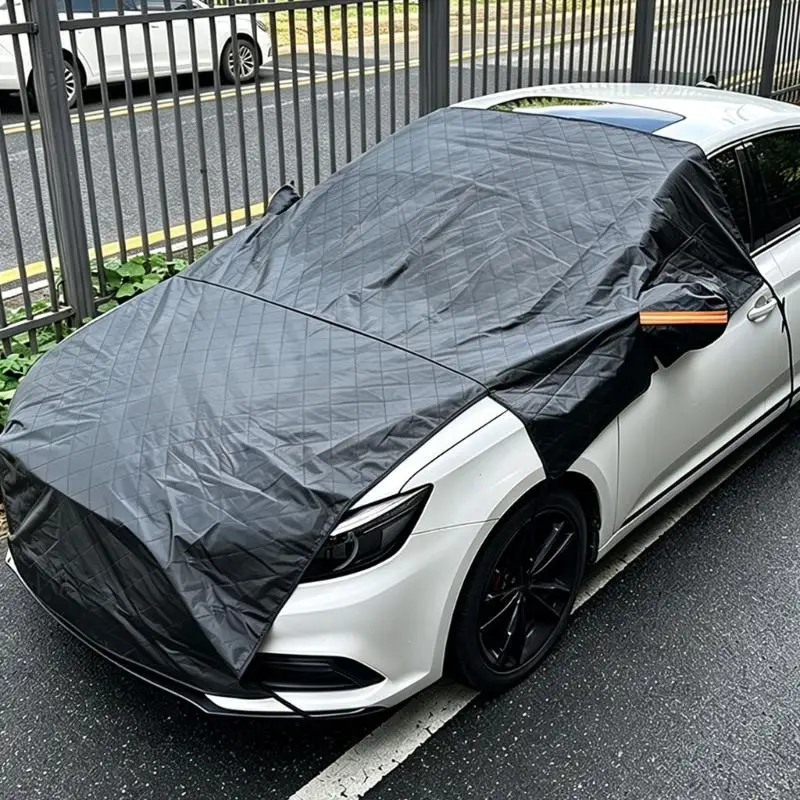 Windshield Winter Cover with Extended Upper Front Panel Coverage, Layered Construction for Seasonal Outdoor Parked-Car Use H9EE