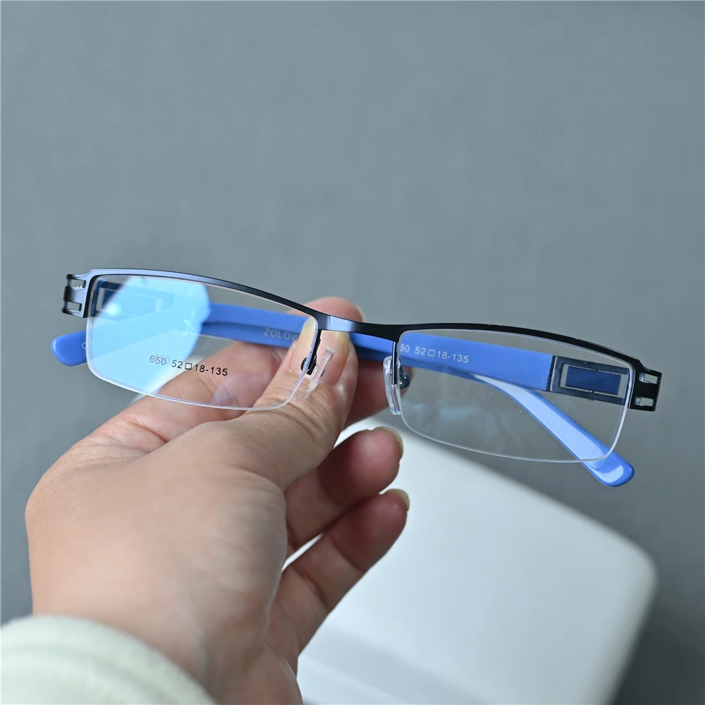 Cubojue Men Reading Glasses Women Semi Rimless Eyeglasses Frame Male Blue Spectacles for Prescription Optical Lens Wide Temple