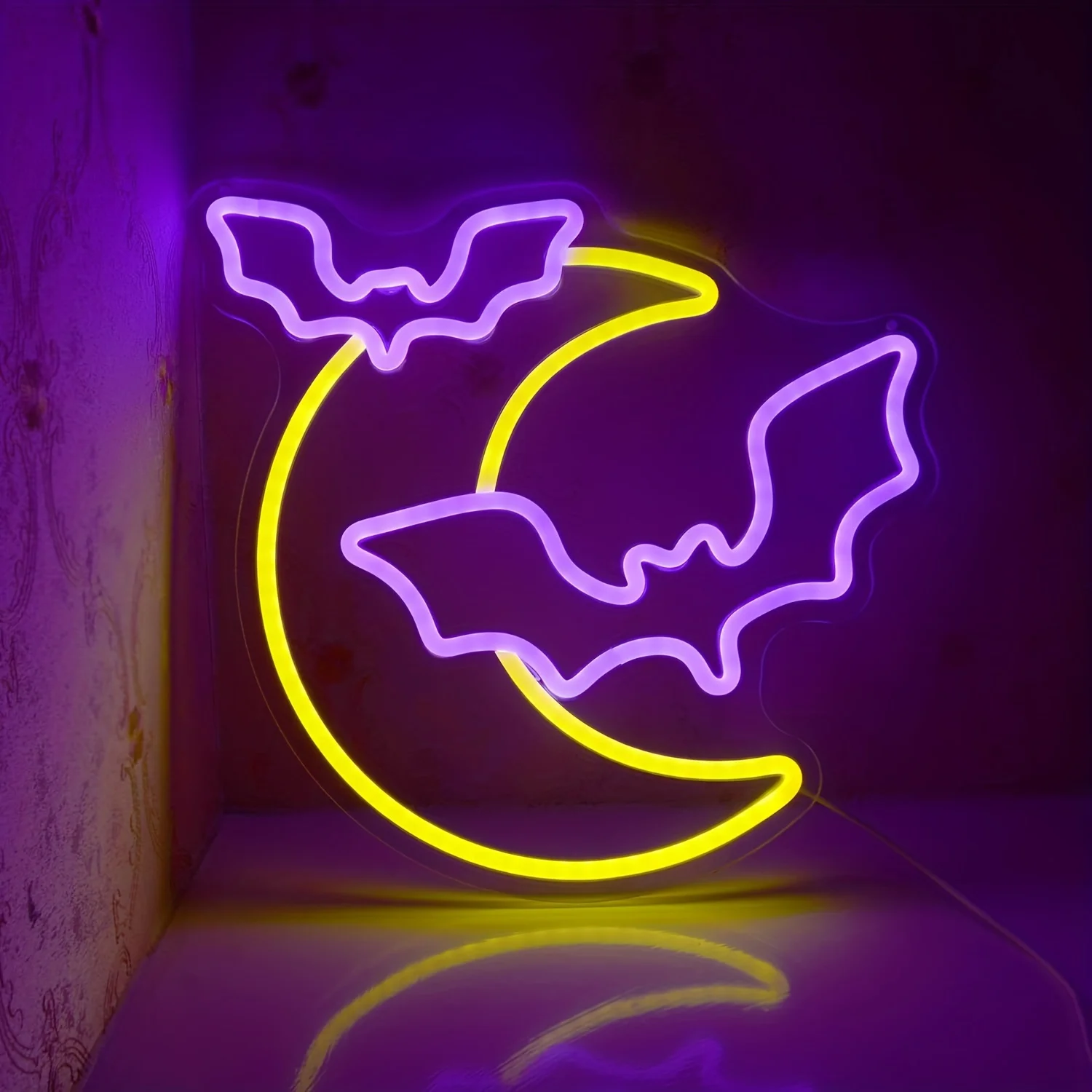 Neon Bat And Moon Sign LED Neon Light for Room Wall Decor,Halloween Decor For Bedroom Living Room Home Party Shop Bar Club