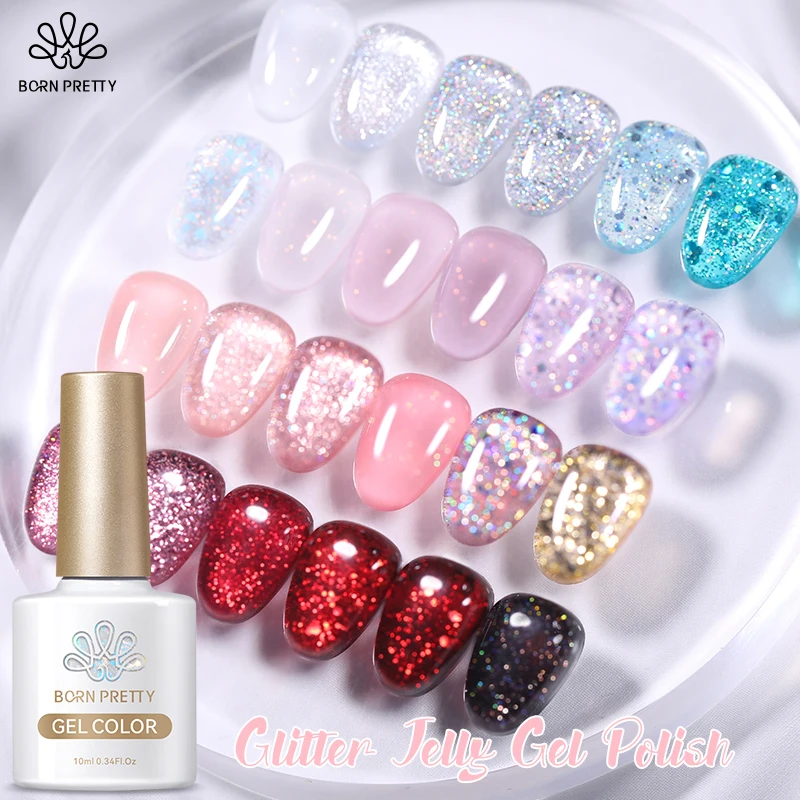 BORN PRETTY Glitter Nail Gel Polish 10ml 24 Colors High Density Explosive Sequins Sparkling Nail Gel Summer UV Led Soak Off Gel