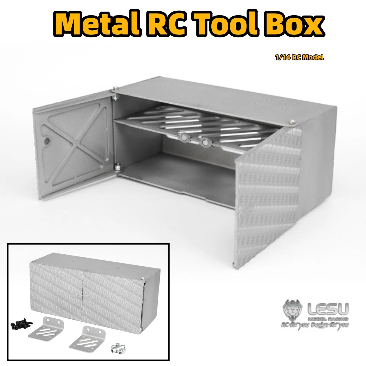 

Металлический ящик для инструментов из нержавеющей стали LS-A0004 для 1/14 Tamiya RC Hino700, плоская грузовая кровать, прицеп, детали игрушек с дистанционным управлением