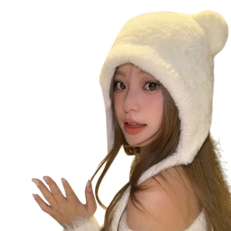 Bear Pattern Hat Adult Soft Plush Hat Thicken Female Hat Versatiles Stylish Hat for Travels and Shopping