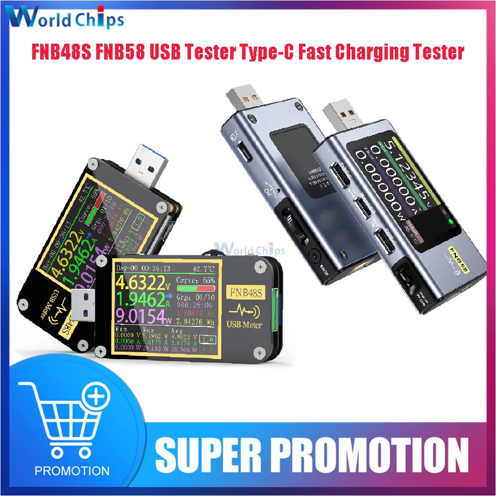 FNB48S FNB58 USB Tester Voltmeter Ammeter Type-C Fast Charge Protocol Detect Capacity Tester Power PD Trigger Measurement Tool