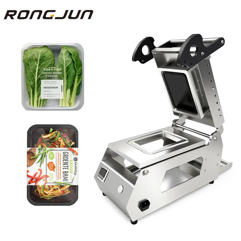 Electric Semi-Automatic Stainless Steel Tray Sealing Machine Commercial Food Beverage Commodity Sealer Plastic Tray Apparel Wood