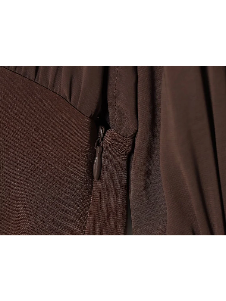 Women Chic Shoulder Pads Dress Fashion High Street Bow Lace Up Collar Full Sleeve Slim Pleated Mini Dresses Lady 2026 New