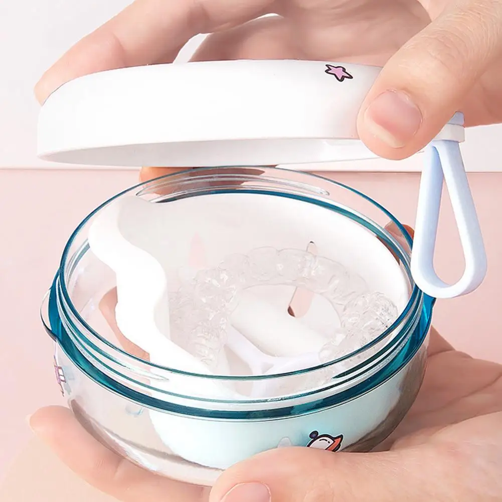 Denture Box Denture Storage Case Denture Bath Case with Mirror Leak-resistant False Teeth Container Portable Travel Retainer Box