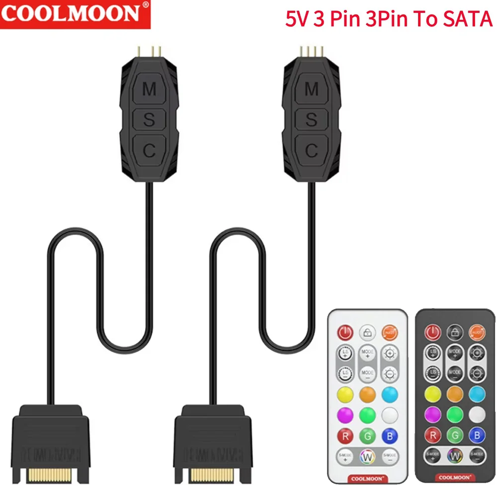 5V 3Pin ARGB Controller to SATA RGB Remote Mini Controller HUB Adapter RGB Remote Controller for PC Fan Cooling Fan Light Strip