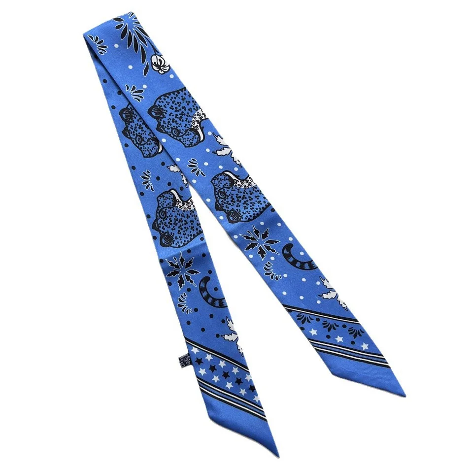 5*90cm European and American Classic Leopard Print Twill Silk Scarf New Shirt Scarf Multi-functional Tie Hair Tie Bag Streamer
