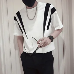 T-Shirts Spring Summer Thin Round Neck Handsome Man Patchwork Pullovers Loose Fashionable Casual Short Sleeve Men's Clothing