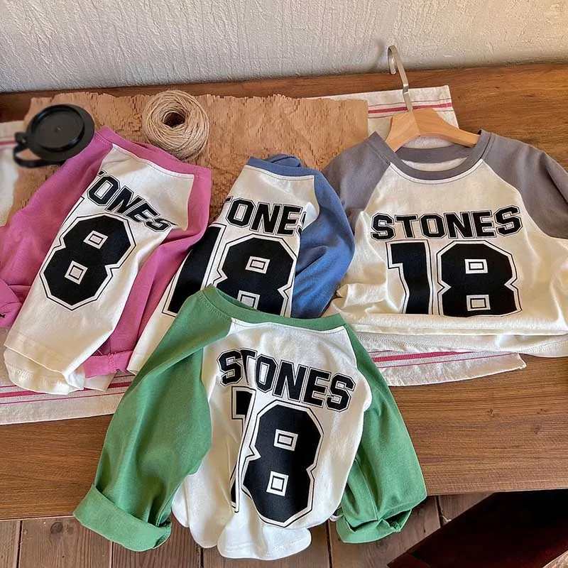 

Kids T-shirt Solid Tees Long Sleeved Cotton Boys Tops Korean Casual Children Clothes For Boys' Girl's Top