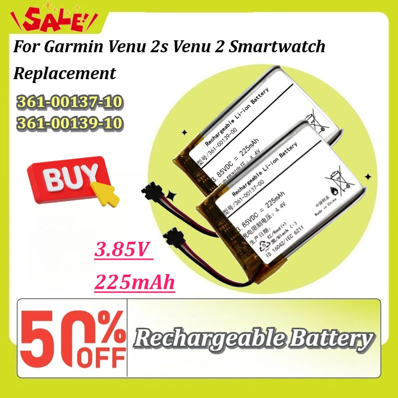 New 361-00139-10 361-00137-10 3.85V 225mAh Li-ion Battery For Garmin Venu 2s Venu 2 Smartwatch Replacement