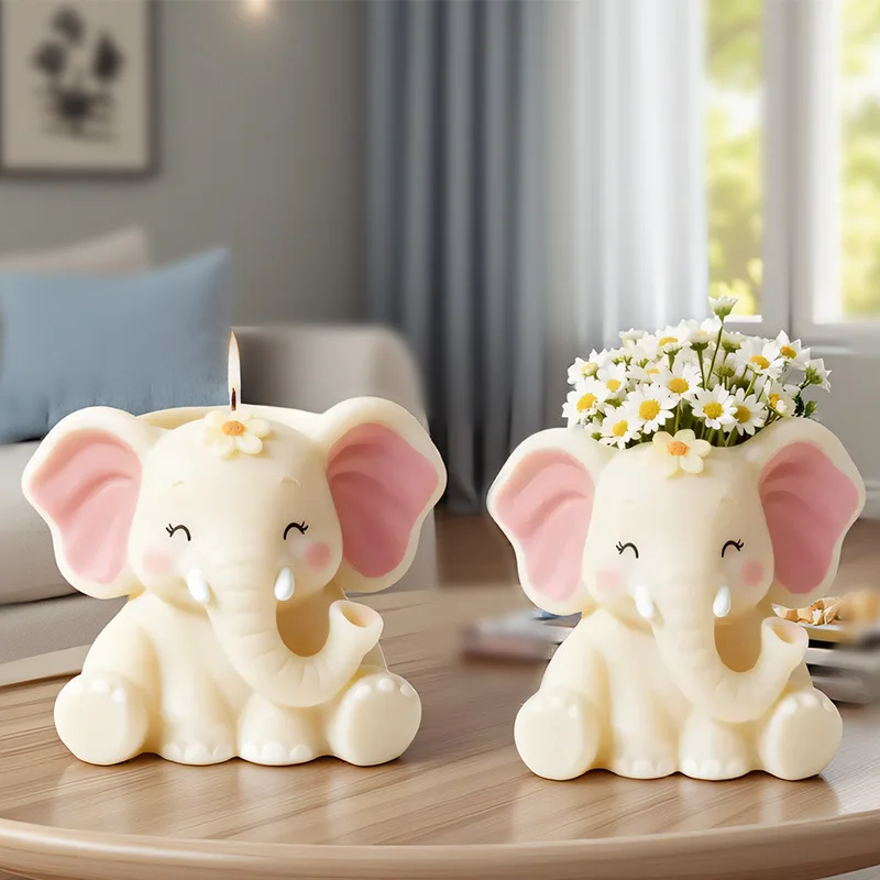 

New Mould Baby Elephant Cement Aromatherapy Plaster Cup Mold DIY Resin Storage Cup Flower Pot and Decorative Item Silicone Molds
