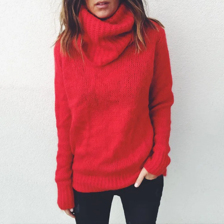 Autumn and winter new sweater women\'s solid color long-sleeved high-neck pullover sweater