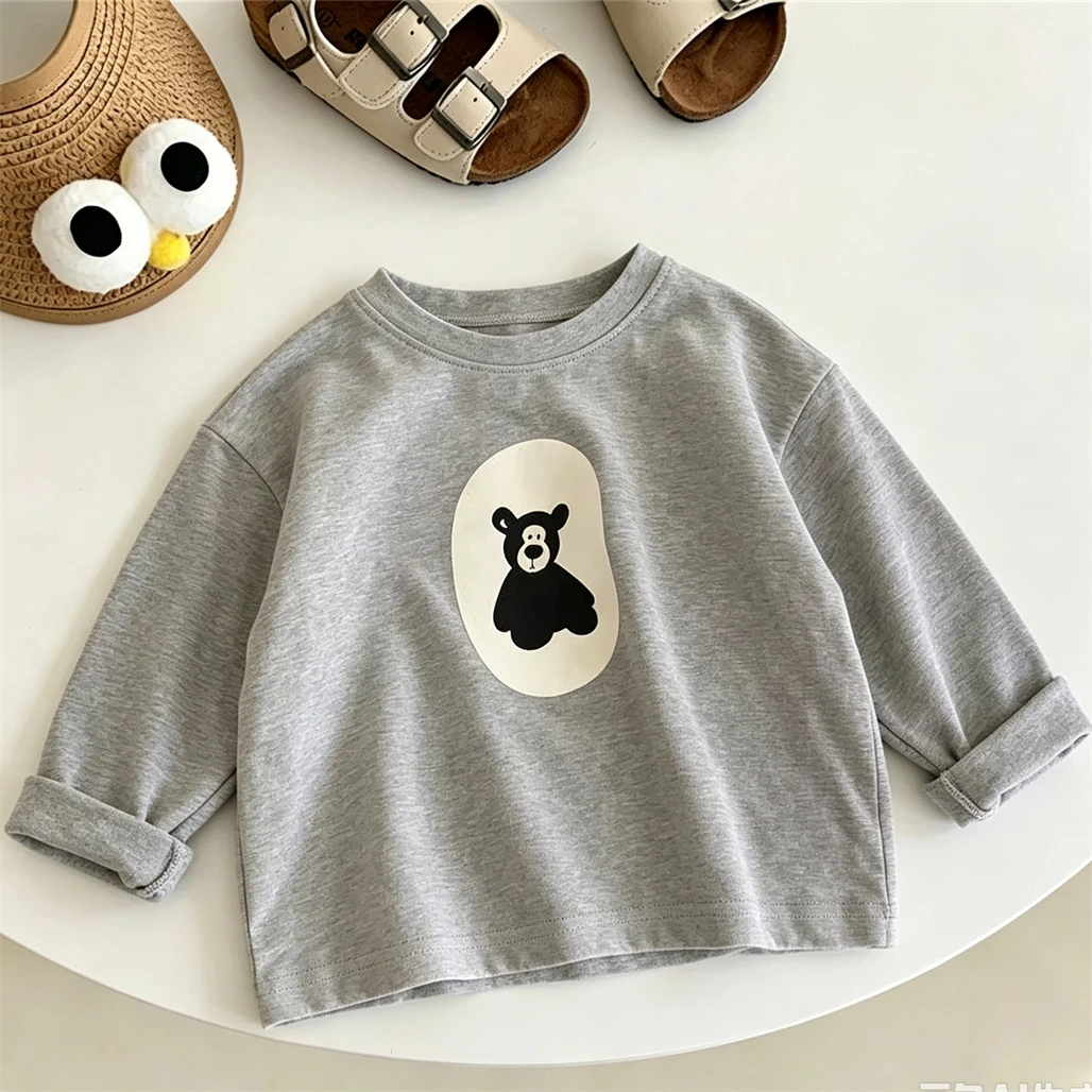 New Simple Long-sleeved TShirt Boys And Girls Spring Summer Clothes Round Neck Pullovers Child Solid Color Versatile Base Shirt