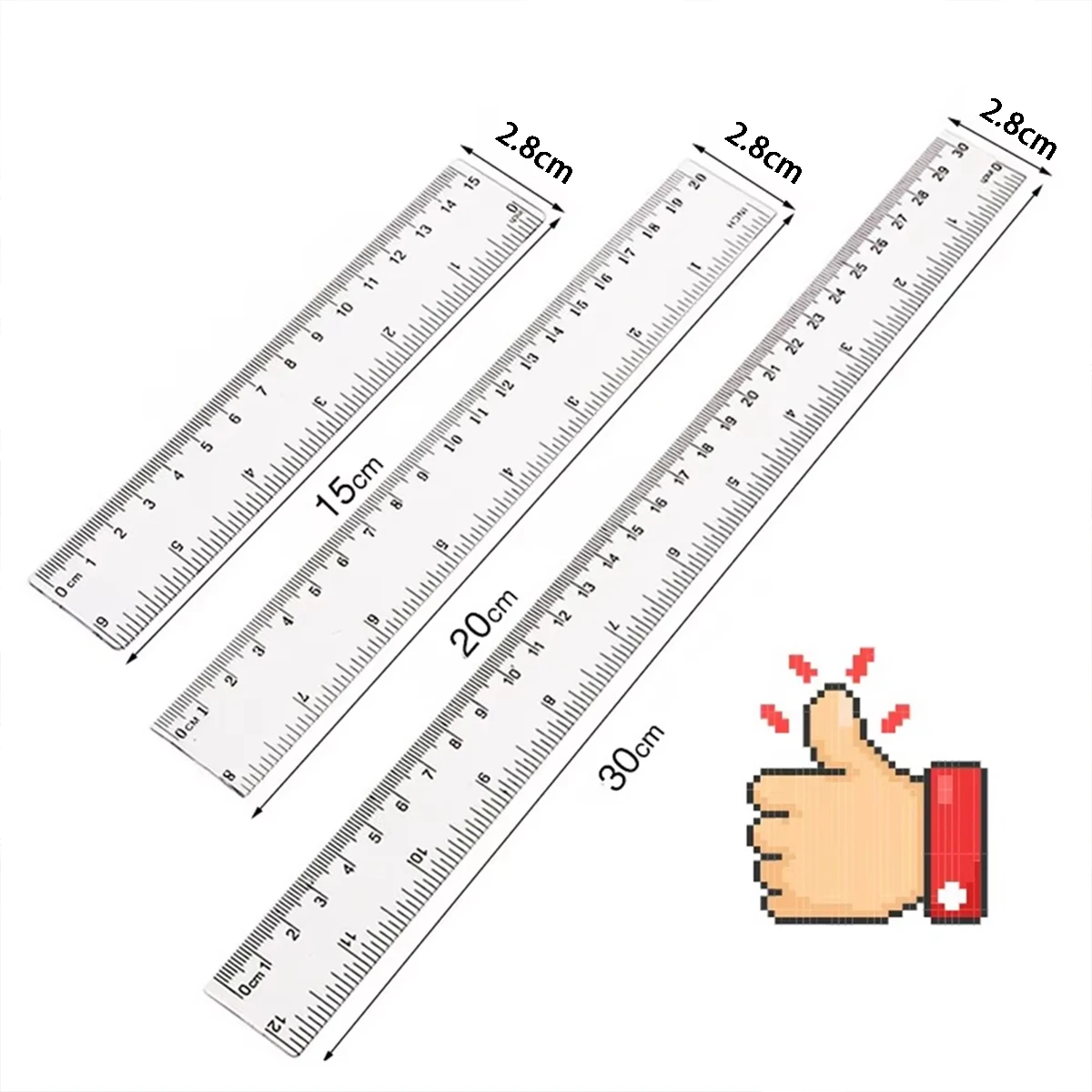 15/20/30cm Transparent Plastic Ruler Blue Color Simple Style Portable Tool Cute for Student School & Office Stationery