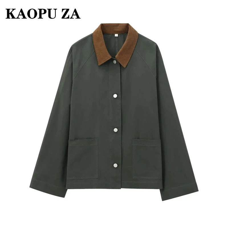 

KAOPU ZA Woman's 2024 Autumn Vintage Pockets Solid Color Single-breasted Jacket Female Casual Turn-down Collar Long Sleeve Coat