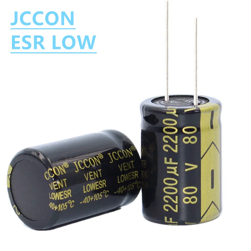 Jccon ตัวเก็บประจุชนิดอลูมิเนียมอิเล็กโตรไลต์2ชิ้น80v2200uf ตัวเก็บประจุที่มีความต้านทานต่ำความถี่สูง22x30 100v2200uf 22X40