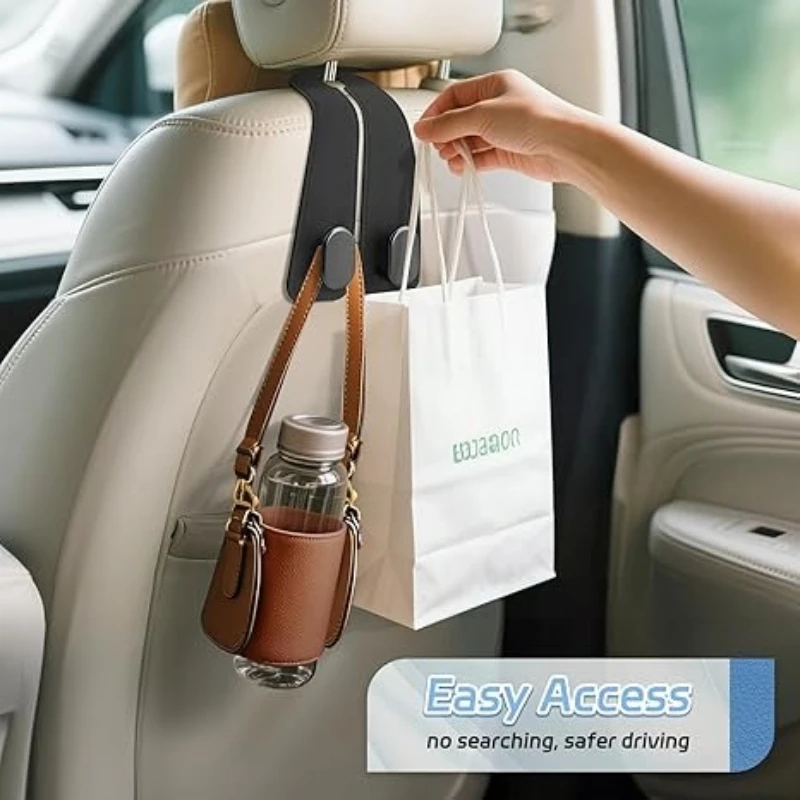 2-in-1 Auto-Kopfstützenhaken Universelle Doppelhaken-Aufhänger für Handtaschen, Lebensmittelflaschen, Auto-Innenraum-Organizer – Detail 7