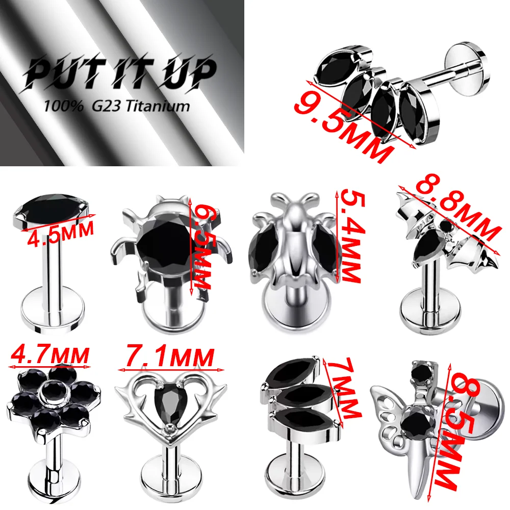 F136 Titanium Alloy Niche Collection: Mystic Black Zirconia Stud Earring Set Fashionable Cartilage and Lip Piercing Jewellery