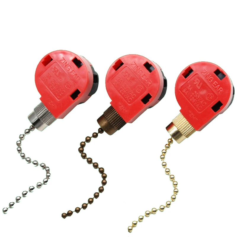 Interruptor de ventilador de techo rojo, 3 velocidades, 4 cables, ZE-268S6, cadena de tracción, reemplazo, Control de velocidad, plástico + Metal