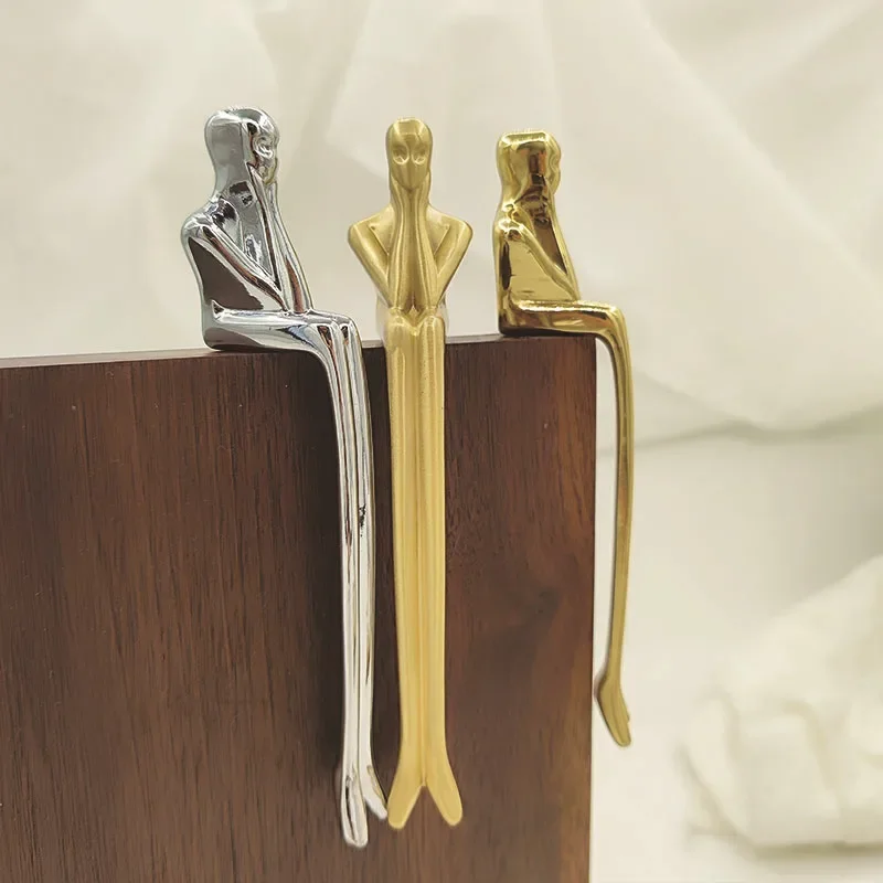 Brass Handle Nordic Modern Simple Wardrobe Door Cabinet Drawer Luxury Humanoid Copper Cabinet Creative Long Handle Drawer Knobs